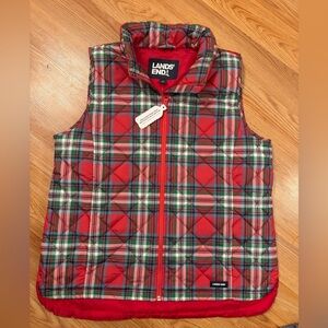 Lands' End Red Plaid Vest